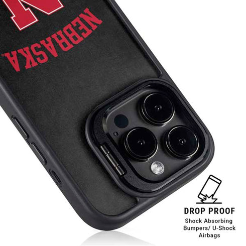 University of Nebraska Collegiate Text Black iPhone 16 Pro Kickstand Case
